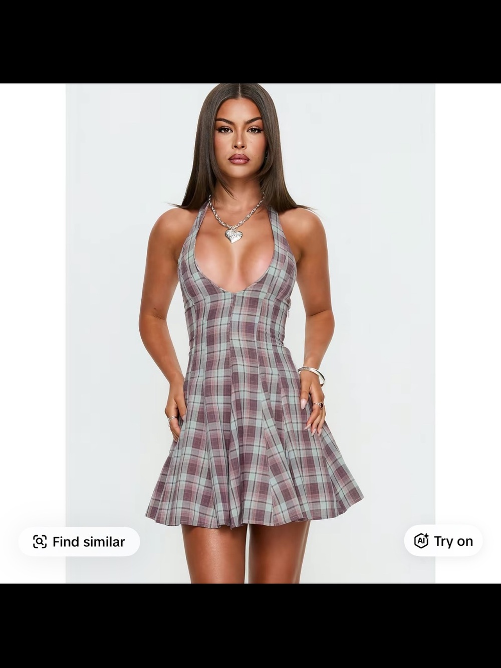 Princess Polly Plaid Halter Mini Dress in Mauve and Sage